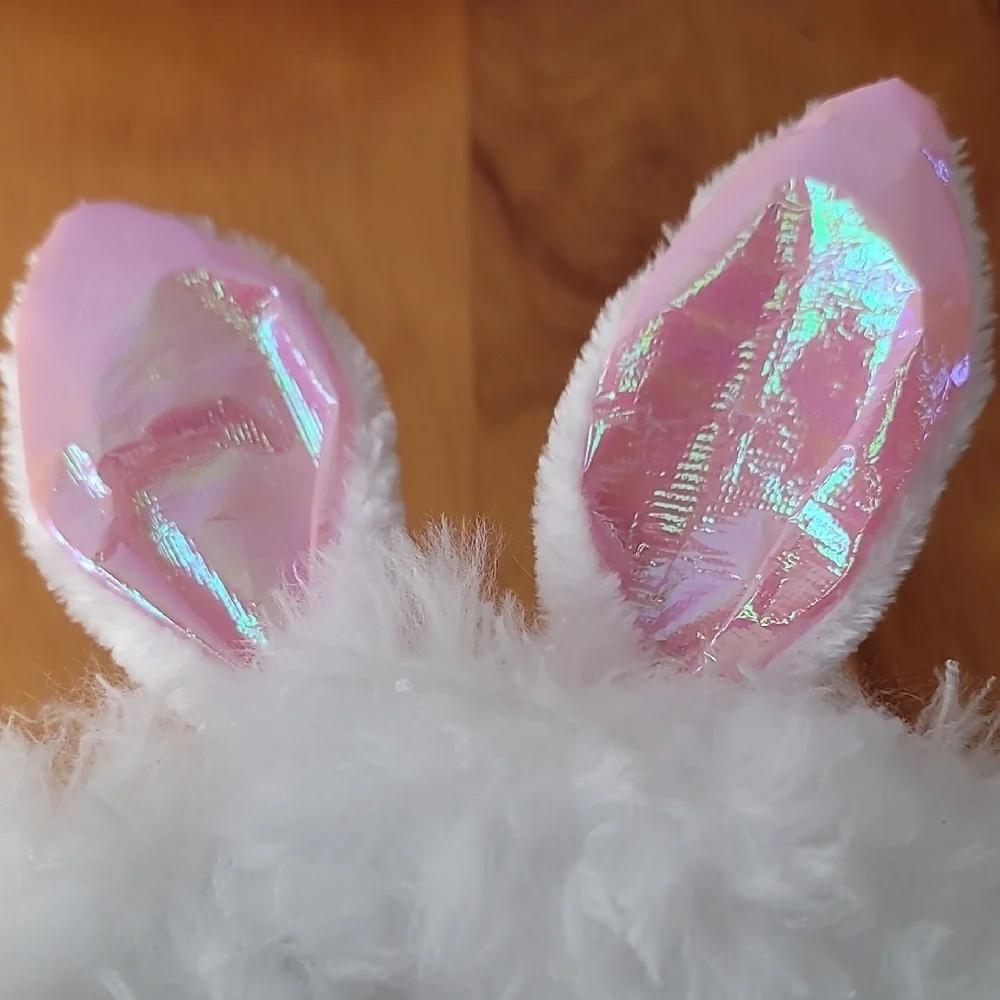 White Bunny Ear Wreath with Pink Plaid Bow